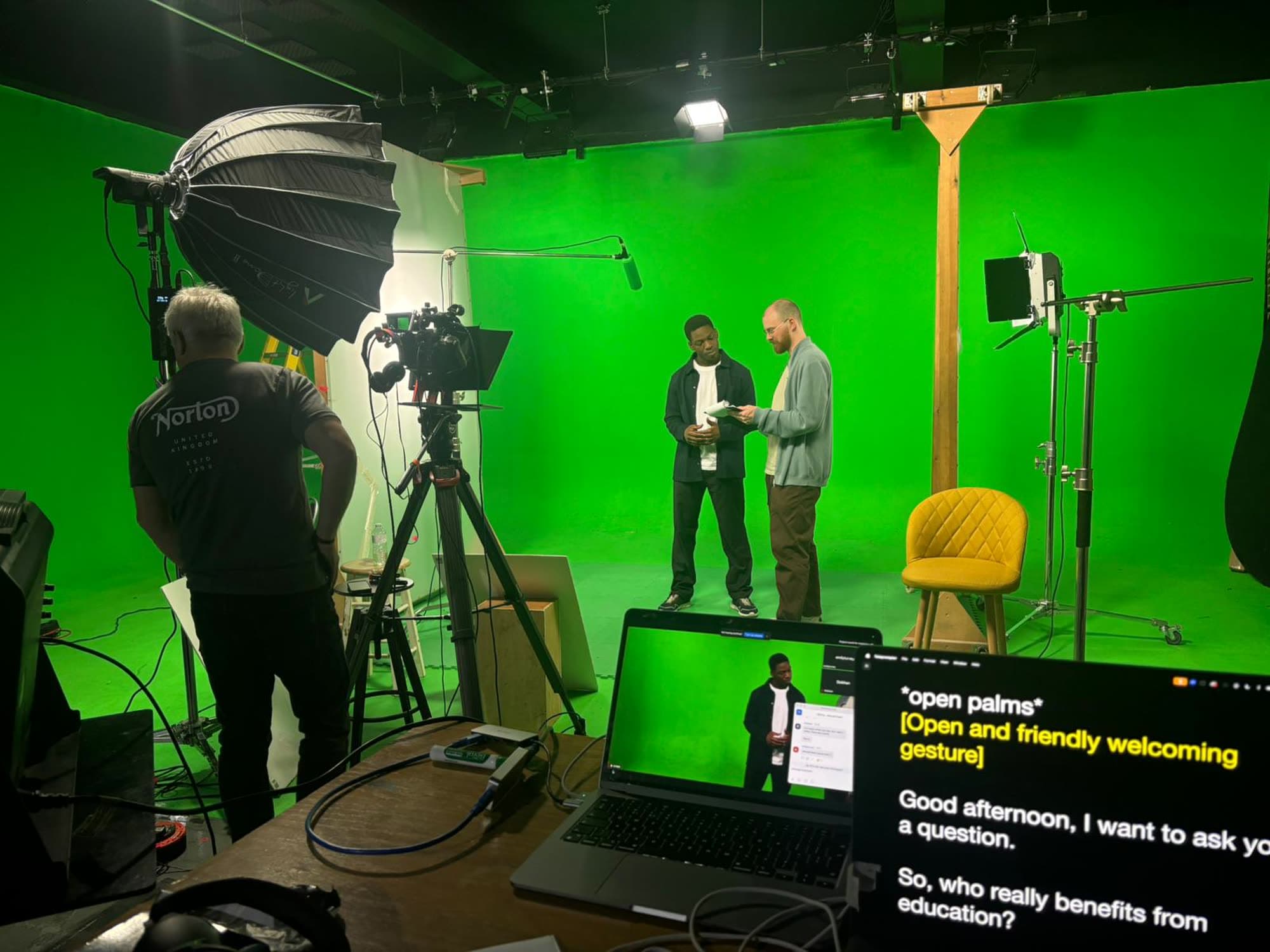 Behind the scenes on an interview shoot